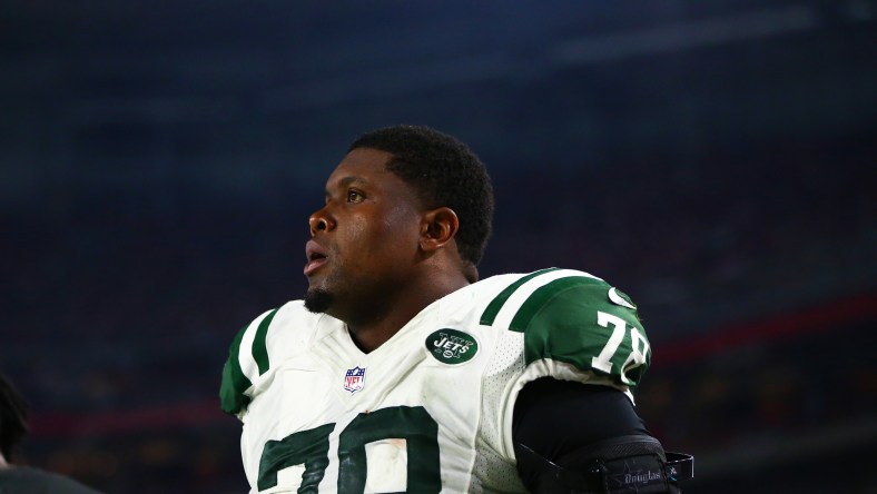 Oct 17, 2016; Glendale, AZ, USA; New York Jets offensive tackle Ryan Clady (78) against the Arizona Cardinals at University of Phoenix Stadium. The Cardinals defeated the Jets 28-3. Mandatory Credit: Mark J. Rebilas-USA TODAY Sports