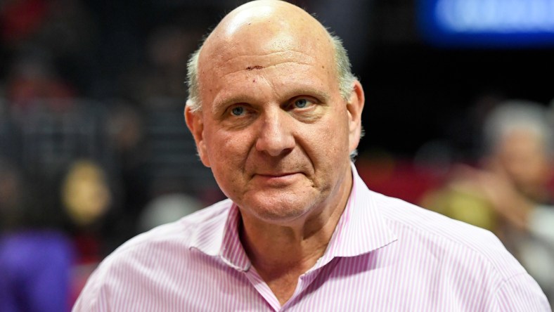 Nov 9, 2016; Los Angeles, CA, USA; Los Angeles Clippers owner Steve Ballmer prior to a NBA basketball game between the Los Angeles Clippers and the Portland Trail Blazers at Staples Center. Mandatory Credit: Kirby Lee-USA TODAY Sports