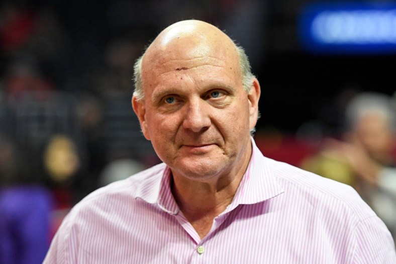 Nov 9, 2016; Los Angeles, CA, USA; Los Angeles Clippers owner Steve Ballmer prior to a NBA basketball game between the Los Angeles Clippers and the Portland Trail Blazers at Staples Center. Mandatory Credit: Kirby Lee-USA TODAY Sports