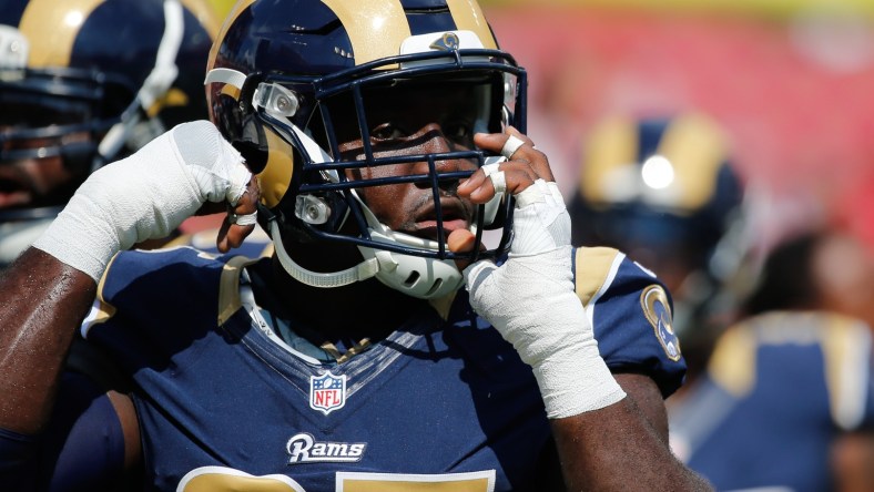 Caption: Sep 25, 2016; Tampa, FL, USA; Los Angeles Rams defensive end William Hayes (95) works out prior to the game at Raymond James Stadium. Mandatory Credit: Kim Klement-USA TODAY Sports