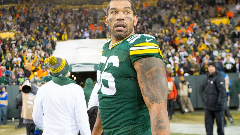 Caption: Dec 11, 2016; Green Bay, WI, USA; Green Bay Packers linebacker Julius Peppers (56) during the game against the Seattle Seahawks at Lambeau Field. Green Bay won 38-10. Mandatory Credit: Jeff Hanisch-USA TODAY Sports