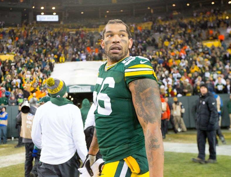 Caption: Dec 11, 2016; Green Bay, WI, USA; Green Bay Packers linebacker Julius Peppers (56) during the game against the Seattle Seahawks at Lambeau Field. Green Bay won 38-10. Mandatory Credit: Jeff Hanisch-USA TODAY Sports