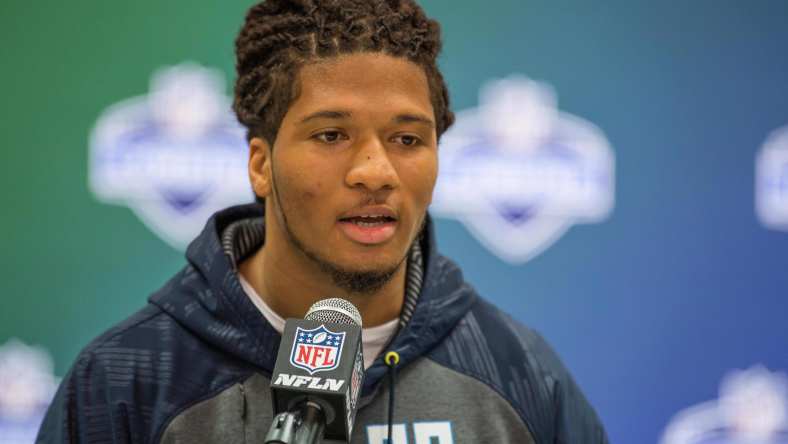 Mar 5, 2017; Indianapolis, IN, USA; Washington Huskies defensive back Sidney Jones speaks to the media during the 2017 combine at Indiana Convention Center. Mandatory Credit: Trevor Ruszkowski-USA TODAY Sports