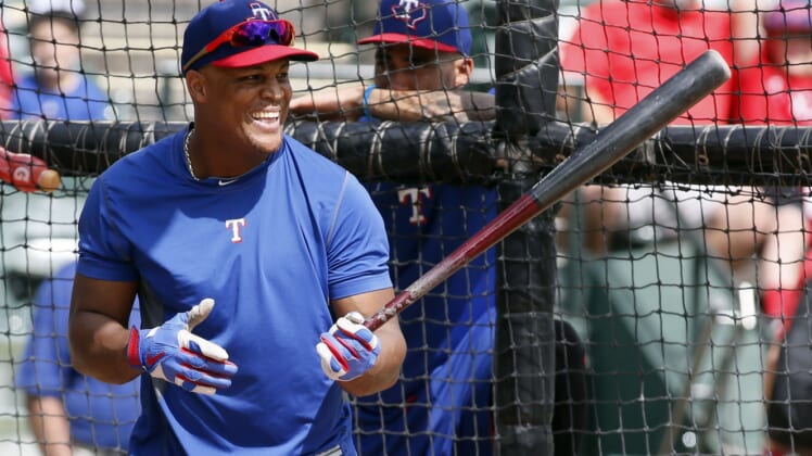 Oct 6, 2016; Arlington, TX, USA; Texas Rangers third baseman Adrian Beltre (29) takes batting practice before the game against theToronto Blue Jays in game one of the 2016 ALDS playoff baseball game at Globe Life Park in Arlington. Mandatory Credit: Tim Heitman-USA TODAY Sports