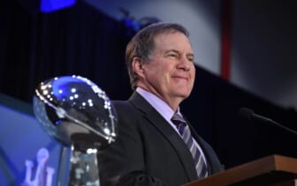 Bill Belichick with Super 51 Trophy for the New England Patriots