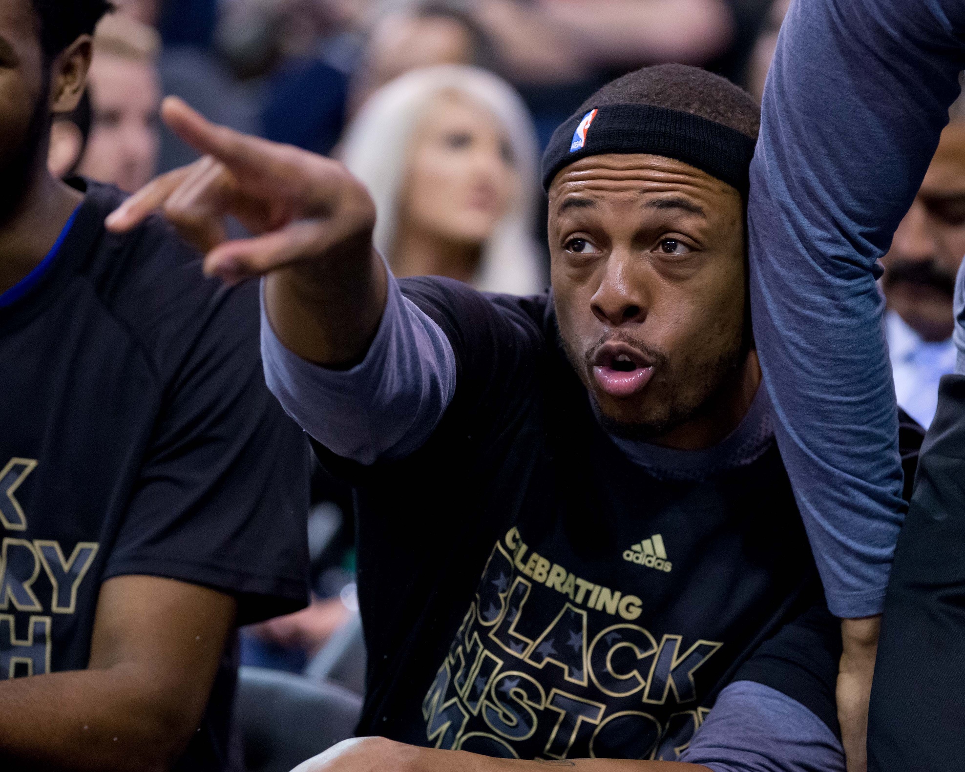 Feb 13, 2017; Salt Lake City, UT, USA; LA Clippers forward Paul Pierce (34) yells at Utah Jazz center Rudy Gobert (not pictured) from the bench area during the first half at Vivint Smart Home Arena. Mandatory Credit: Russ Isabella-USA TODAY Sports