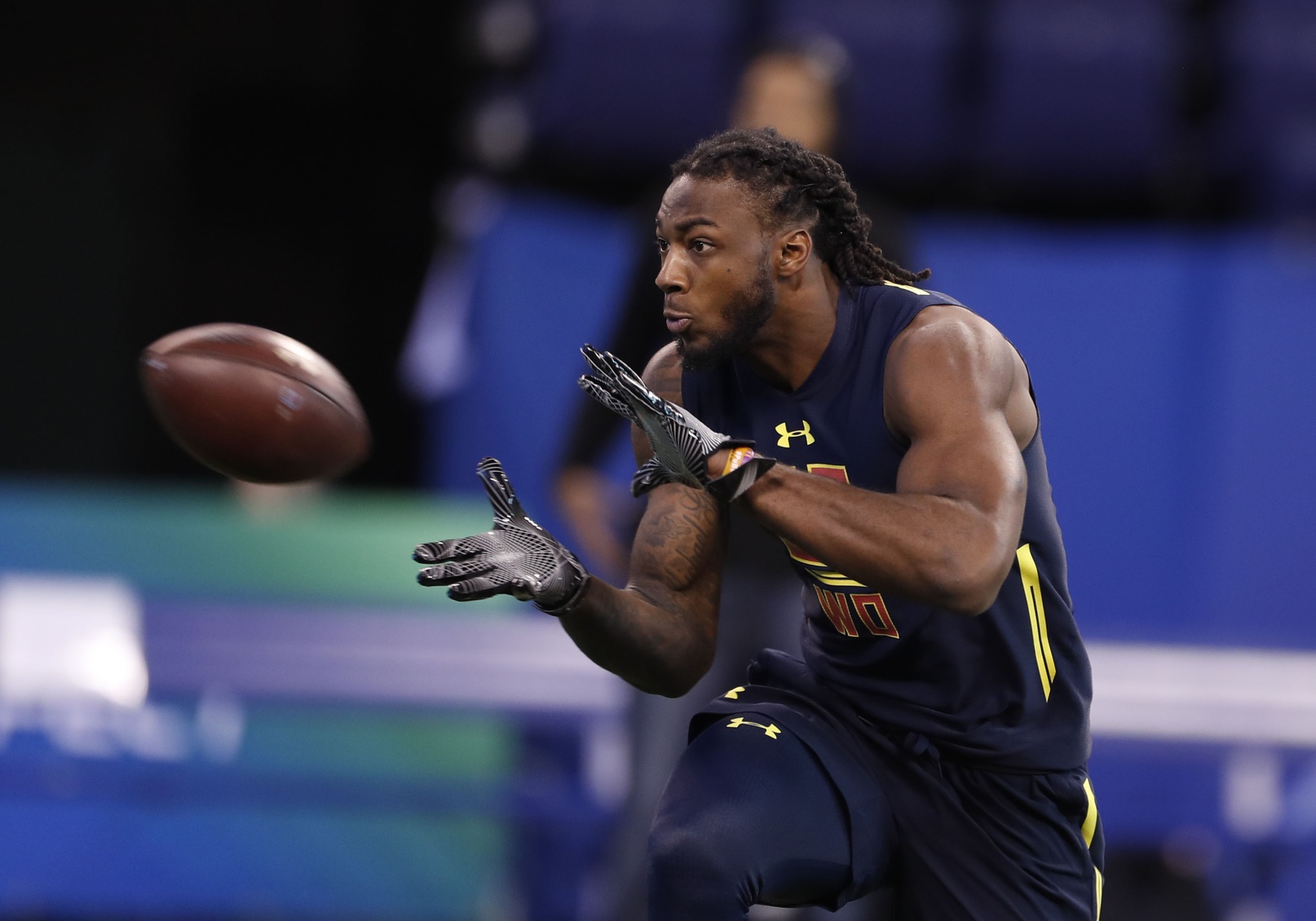 Mar 4, 2017; Indianapolis, IN, USA; Clemson Tigers wide receiver Mike Williams goes through pass catching workout drills during the 2017 NFL Combine at Lucas Oil Stadium. Mandatory Credit: Brian Spurlock-USA TODAY Sports
