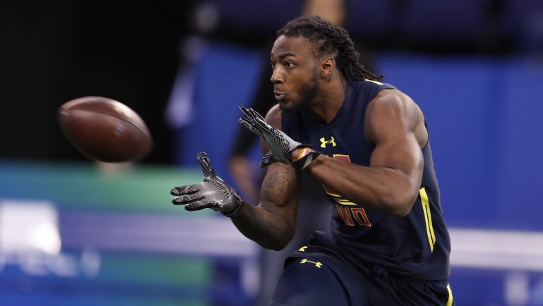 Mar 4, 2017; Indianapolis, IN, USA; Clemson Tigers wide receiver Mike Williams goes through pass catching workout drills during the 2017 NFL Combine at Lucas Oil Stadium. Mandatory Credit: Brian Spurlock-USA TODAY Sports