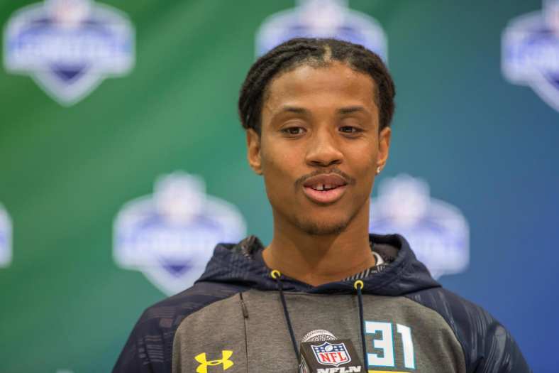 Mar 5, 2017; Indianapolis, IN, USA; Washington defensive back Kevin King speaks to the media during the 2017 combine at Indiana Convention Center. Mandatory Credit: Trevor Ruszkowski-USA TODAY Sports