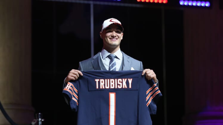 NFL rookies, MitchTrubisky (North Carolina) is selected as the number 2 overall pick to the Chicago Bears in the first round the 2017 NFL Draft at Philadelphia Museum of Art.