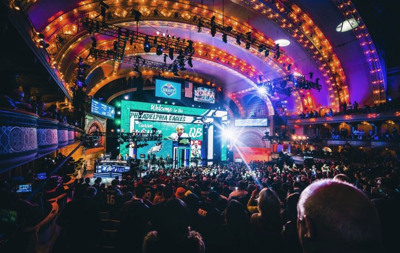 Apr 28, 2016; Chicago, IL, USA; A general view as Carson Wentz (North Dakota State) is selected by the Philadelphia Eagles as the number two overall pick in the first round of the 2016 NFL Draft at Auditorium Theatre. Mandatory Credit: Chuck Anderson-USA TODAY Sports