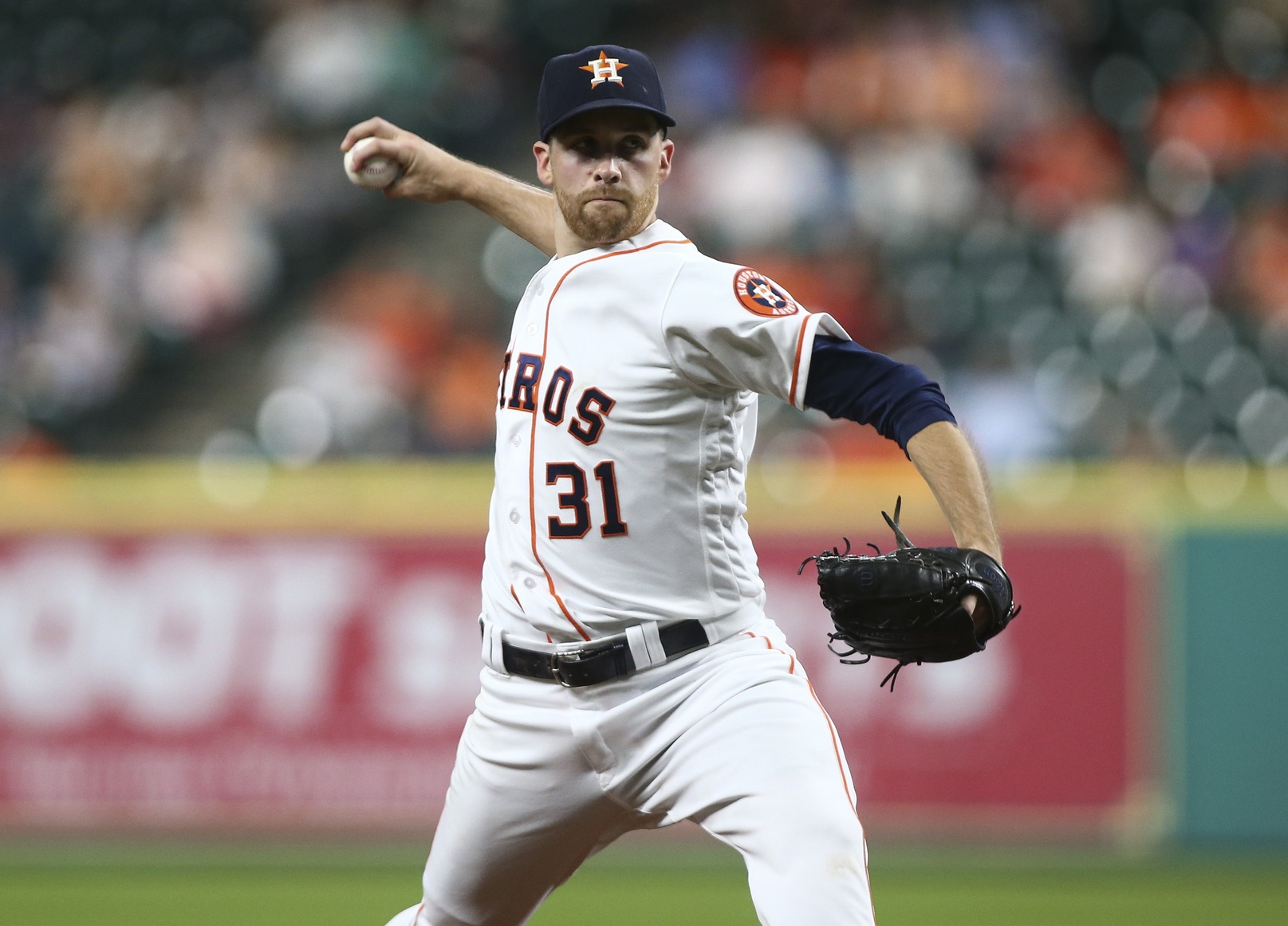 Sep 26, 2016; Houston, TX, USA; Houston Astros starting pitcher Collin McHugh (31) delivers a pitch during the first inning against the Seattle Mariners at Minute Maid Park. Mandatory Credit: Troy Taormina-USA TODAY Sports