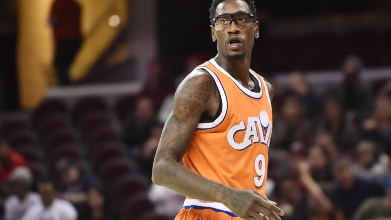 Mar 14, 2017; Cleveland, OH, USA; Cleveland Cavaliers center Larry Sanders (9) looks on during the second half at Quicken Loans Arena. The Cavs won 128-96. Mandatory Credit: Ken Blaze-USA TODAY Sports