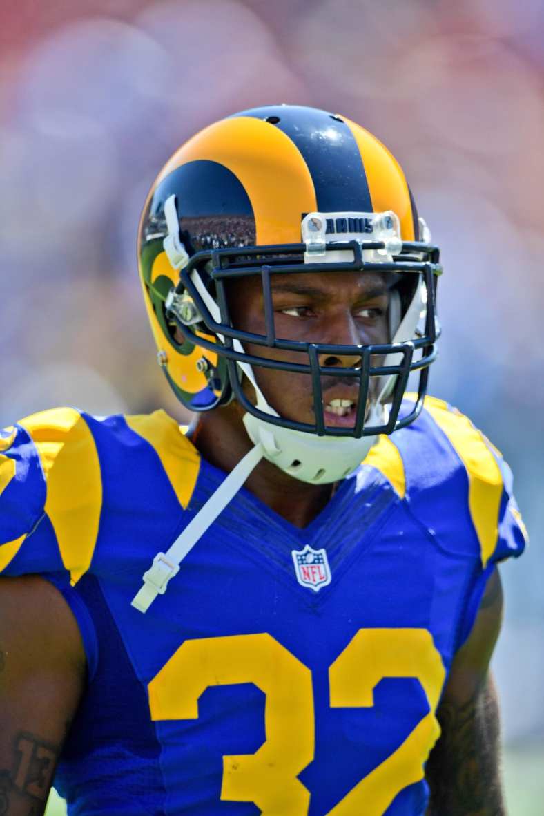 Sep 18, 2016; Los Angeles, CA, USA; Los Angeles Rams cornerback Troy Hill (32) prior to a NFL game against the Seattle Seahawks at Los Angeles Memorial Coliseum. Mandatory Credit: Kirby Lee-USA TODAY Sports