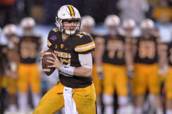 Dec 21, 2016; San Diego, CA, USA; Wyoming Cowboys quarterback Josh Allen (17) looks to pass during the third quarteragainst the Brigham Young Cougars at Qualcomm Stadium. Mandatory Credit: Jake Roth-USA TODAY Sports