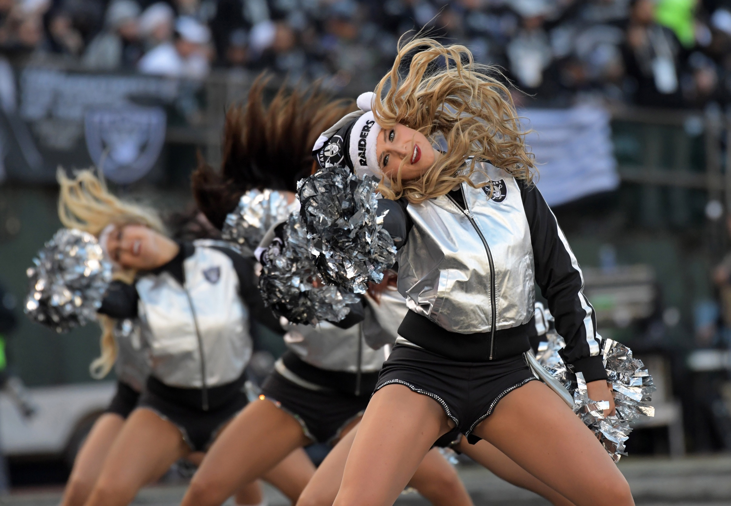 Caption: Dec 24, 2016; Oakland, CA, USA; Oakland Raiders raiderette cheerleaders pose during a NFL football game against the Indianapolis Colts at Oakland-Alameda Coliseum. Mandatory Credit: Kirby Lee-USA TODAY Sports Created: