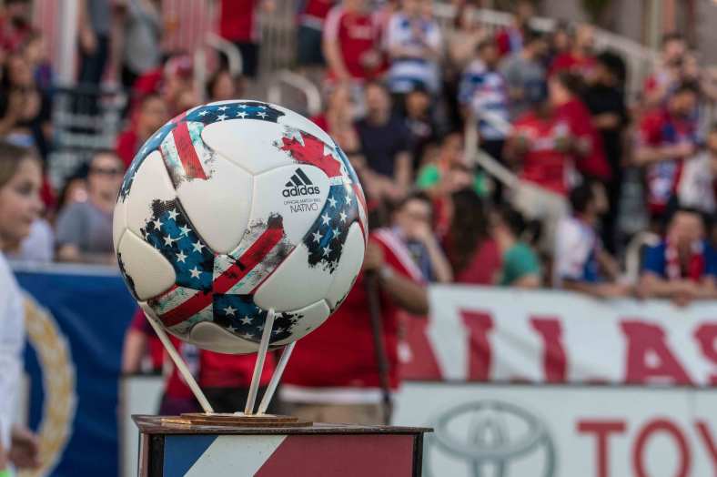 18, 2017; Frisco, TX, USA; A view of the game ball and team logo before the game between FC Dallas and the New England Revolution at Toyota Stadium. FC Dallas defeats New England Revolution 2-1. Mandatory Credit: Jerome Miron-USA TODAY Sports