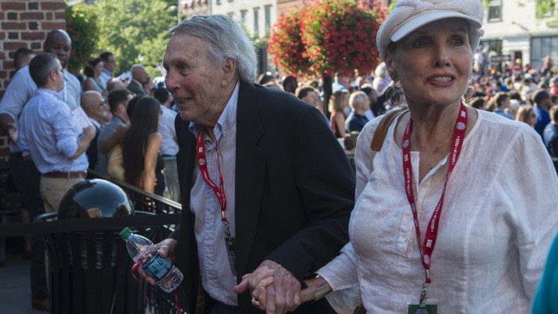 Caption: Jul 23, 2016; Cooperstown, NY, USA; Hall of Famer Brooks Robinson and his wife arrive at National Baseball Hall of Fame during the MLB baseball hall of fame parade of legends. Mandatory Credit: Gregory J. Fisher-USA TODAY Sports