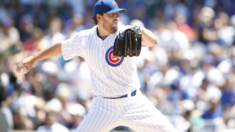 Cubs starter John Lackey hits four batters in his start Tuesday.