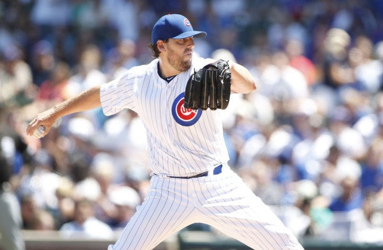 Cubs starter John Lackey hits four batters in his start Tuesday.