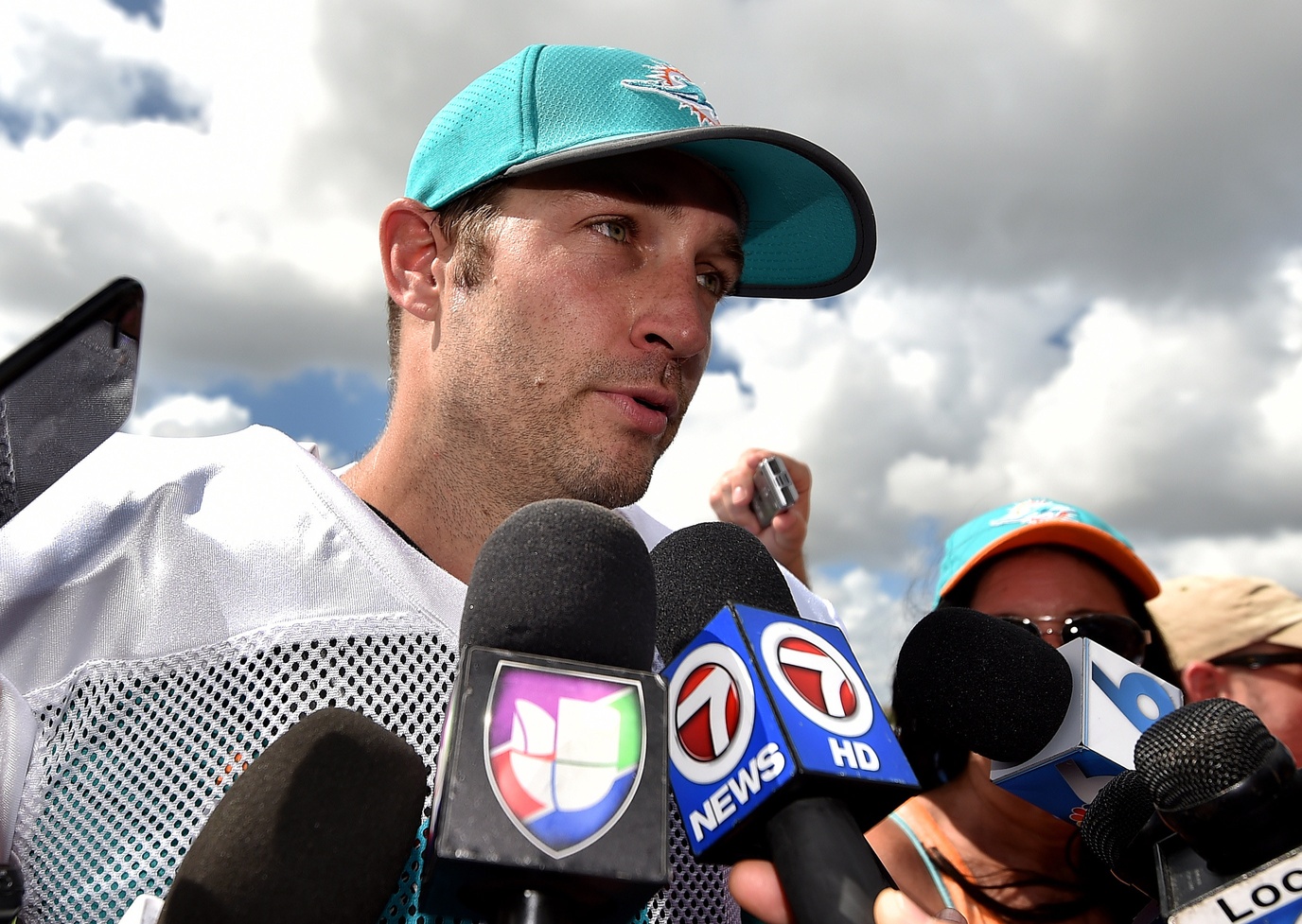 Miami Dolphins quarterback Jay Cutler speaks to reporters ahead of NFL preseason Week 2