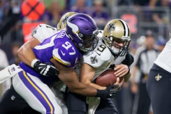 Minnesota Vikings defensive end Everson Griffen sacks New Orleans Saints quarterback Drew Brees on Monday Night Football