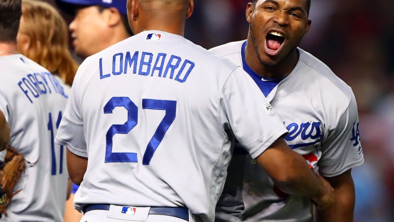 Dodgers outfielder Yasiel Puig after winning the NLDS