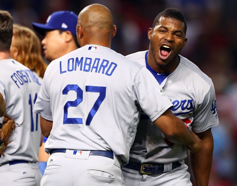 Dodgers outfielder Yasiel Puig after winning the NLDS