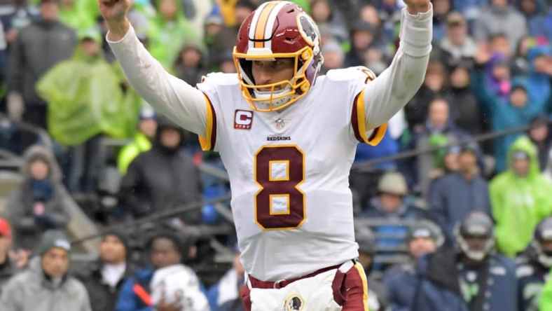 One of the hottest up and coming NFL free agents, Kirk Cousins celebrates during the Redskins-Seahawks game