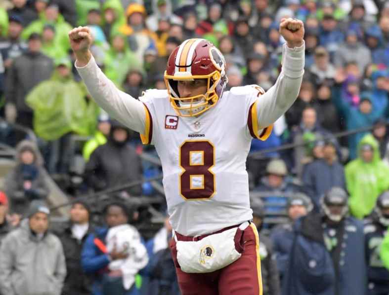 One of the hottest up and coming NFL free agents, Kirk Cousins celebrates during the Redskins-Seahawks game
