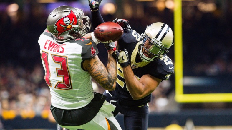 Tampa Bay Buccaneers receiver Mike Evans and New Orleans Saints cornerback Marshon Lattimore