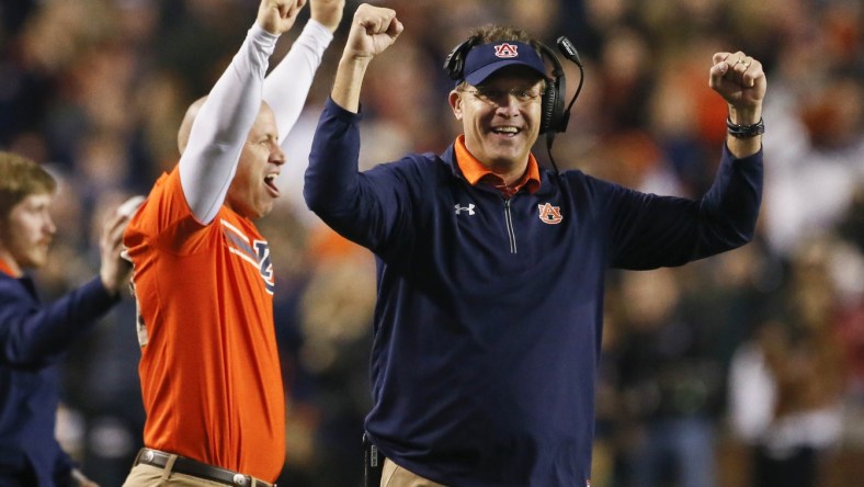 Auburn head coach Gus Malzahn celebrates during Iron Bowl win over Alabama in Rivalry Week