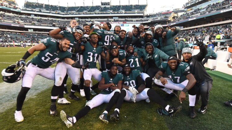 Eagles players celebrate a big win in NFL Week 12