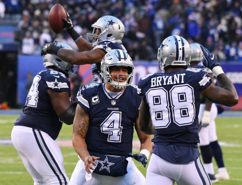 Cowboys celebrate with quarterback Dak Prescott