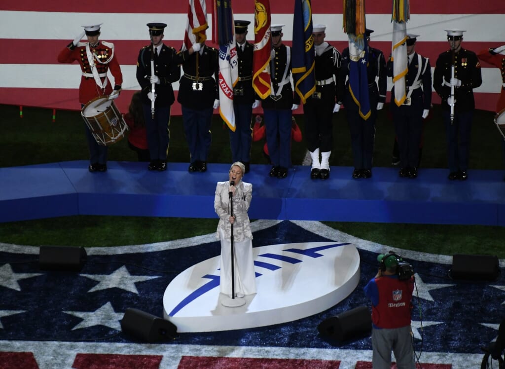 Pink singing the national anthem at Super Bowl LII
