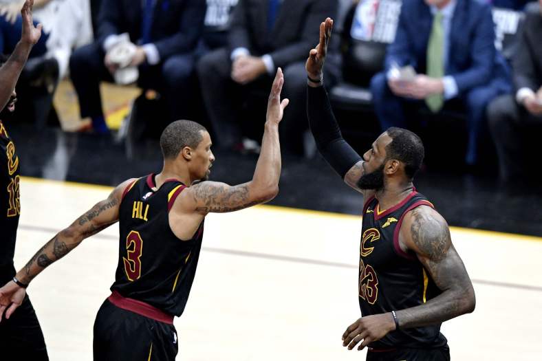 Cavaliers players LeBron James and George Hill