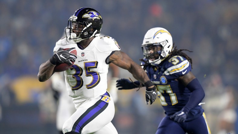 Baltimore Ravens running back Gus Edwards