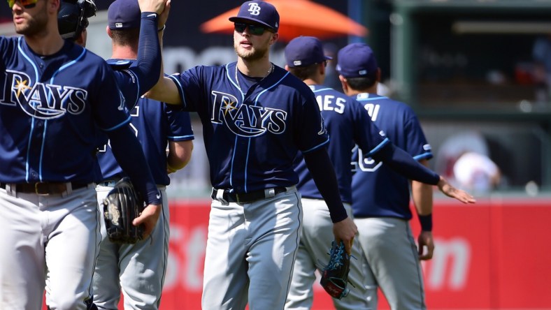 Tampa Bay Rays Austin Meadows after a game against the Orioles.