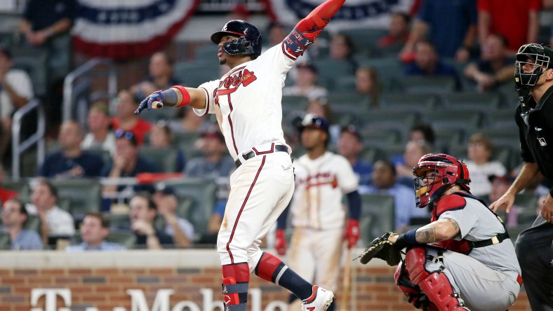 Braves star Ronald Acuna hits HR during MLB Playoff game against the Cardinals