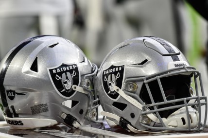 Raiders helmet during NFL game against the Vikings
