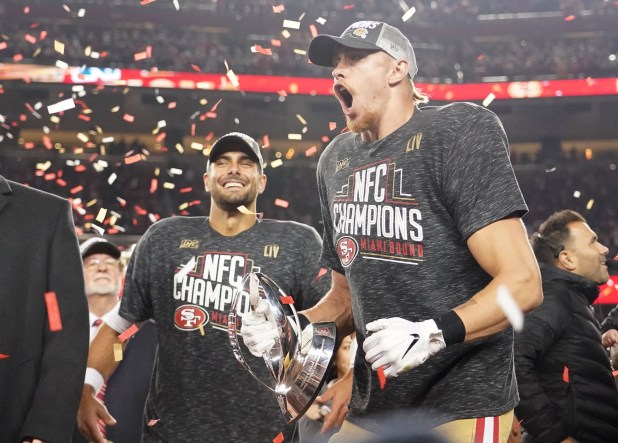 George Kittle does postgame presser wearing hilarious shirt featuring Jimmy  Garoppolo, signed by Garoppolo