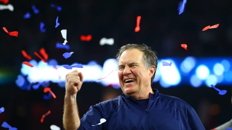 Feb 5, 2017; Houston, TX, USA; New England Patriots head coach Bill Belichick celebrates after defeating the Atlanta Falcons during Super Bowl LI at NRG Stadium. Mandatory Credit: Mark J. Rebilas-USA TODAY Sports