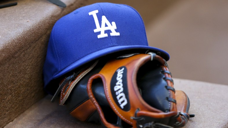 Los Angeles Dodgers hat during game against the Atlanta Braves