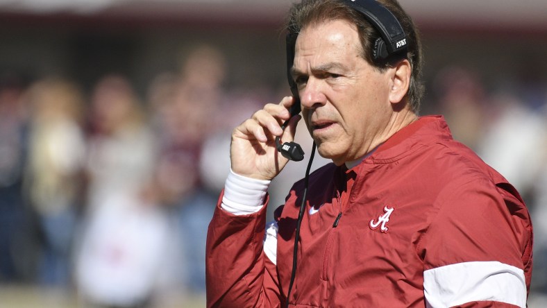 Alabama's Nick Saban coaching against Michigan State.