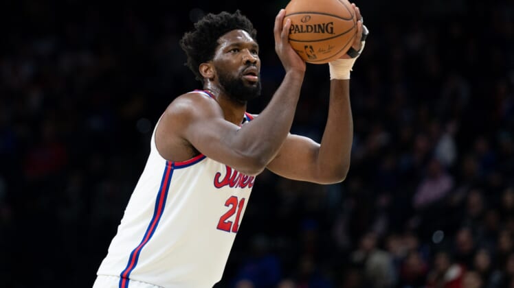 Sixers star Joel Embiid during game against the Grizzlies