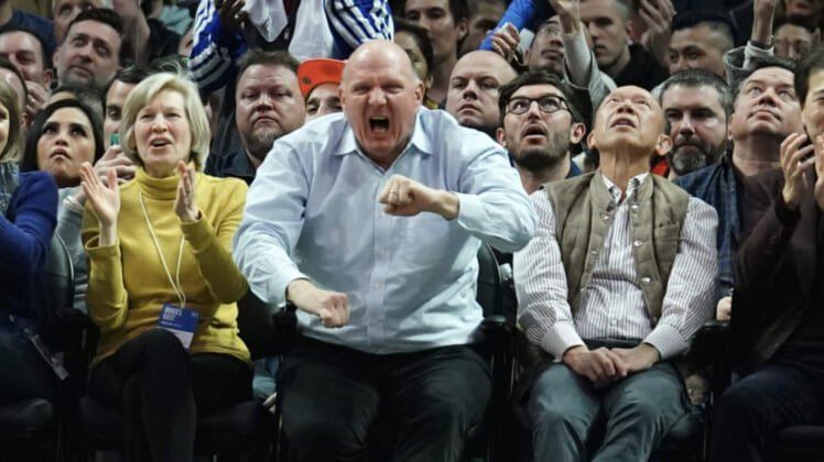 Clippers owner Steve Ballmer during game against the Hawks