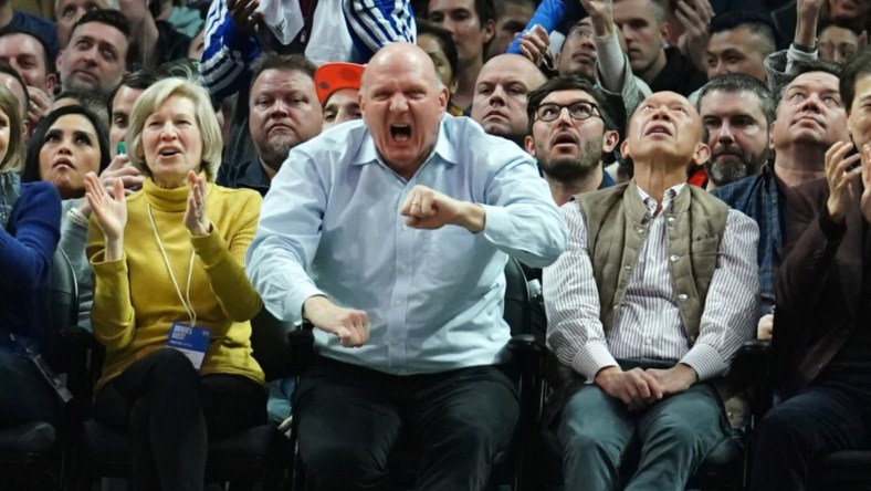 Clippers owner Steve Ballmer during game against the Hawks
