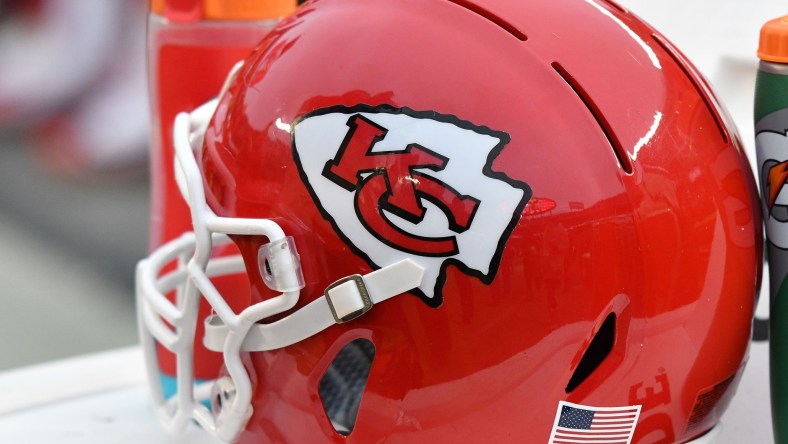 Chiefs helmet during playoff game against the Texans.