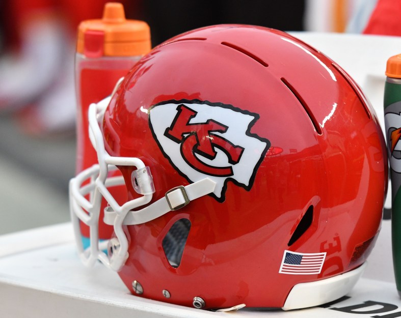 Chiefs helmet during playoff game against the Texans.