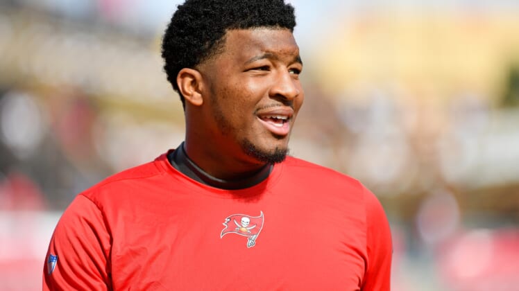 Then Buccaneers QB Jameis Winston prior to a game against the Falcons